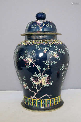 Large Chinese Blue Glaze Base With Famille Rose Porcelan Jar