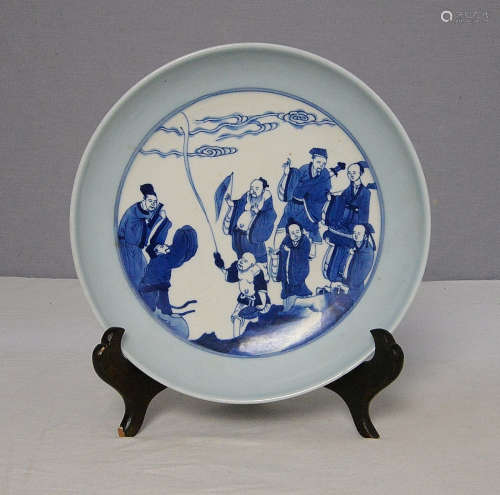 Chinese Light Blue With Blue and White Porcelain Plate