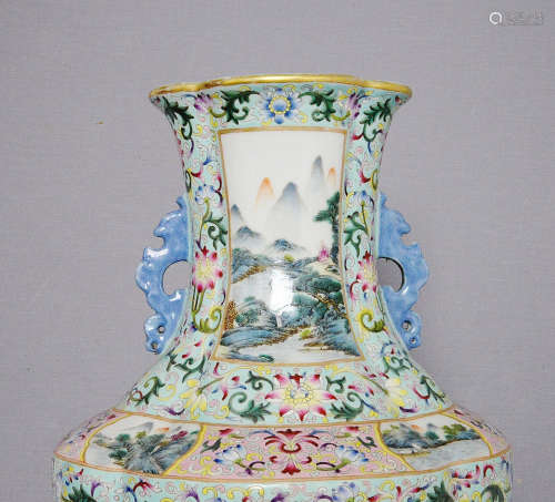 Large Chinese Famille Rose Porcelain Vase With Mark
