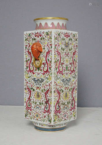 Chinese Famille Rose Porcelain Square Vase With Mark