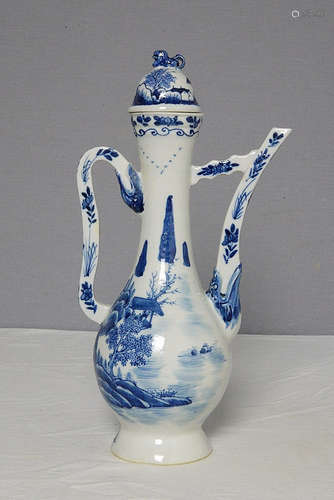 Chinese Blue and White Porcelain Teapot With Studio Mar