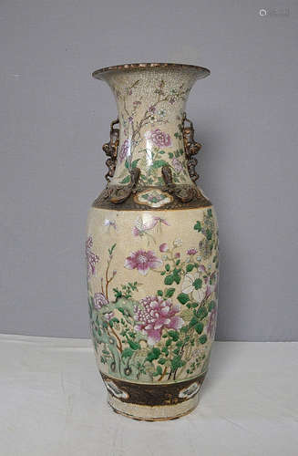 Large Chinese Crackle Famille Rose Porcelain Vase