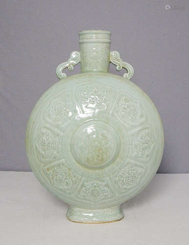 Chinese Monochrome Green Glaze Porcelain Flat Vase With Mark