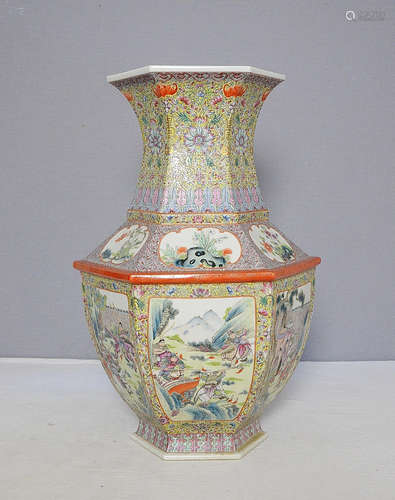 Large Chinese Hexagonal Porcelain Vase With Mark