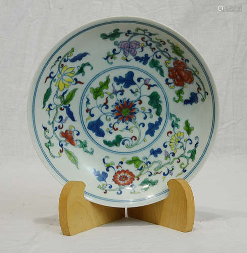 Chinese Dou-Cai Porcelain Plate With Mark