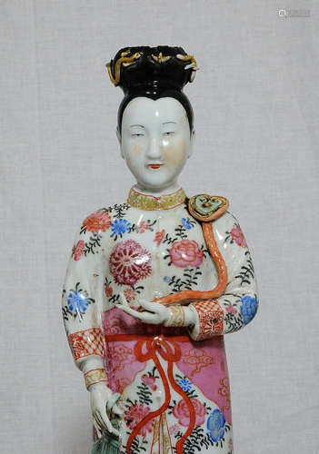 Pair of Chinese Famille Rose Porcelain Lady Figures