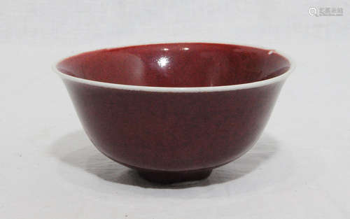 Chinese Monochrome Ox-blood Red Glaze Porcelain Bowl With Mark