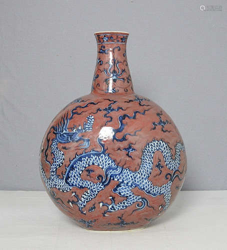 Chinese Monochrome Iron Red Glaze Porcelain Vase With Mark