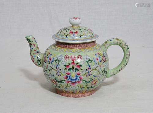 Chinese Famille Rose Porcelain Teapot With Studio Mark