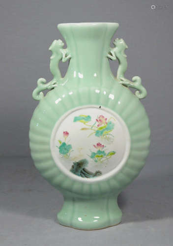 Chinese Green Celadon Glaze Porcelain Vase