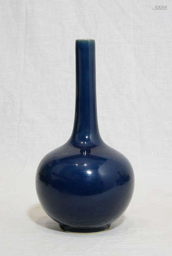 Small Chinese Monochrome Blue Glaze Porcelain Long Neck