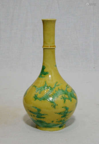 Chinese Monochrome Yellow Glaze Porcelain Long Neck Vase