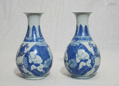 Pr. Chinese Blue and White Porcelain Vases