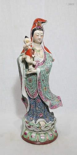 Large Chinese Famille Rose Porcelain Kwan-Yin Figure