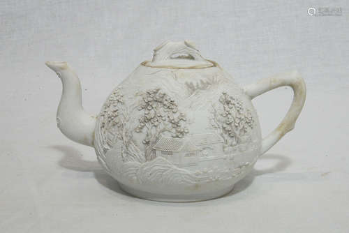 Chinese White Biscuit Porcelain Teapot With Mark