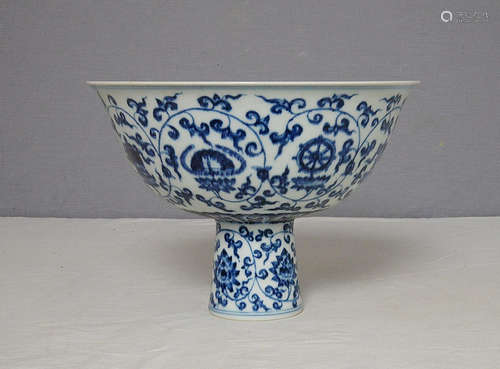 Chinese Blue and White Porcelain Stamp Cup With Mark