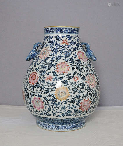 Large Chinese Blue and White Porcelain Vase With Mark