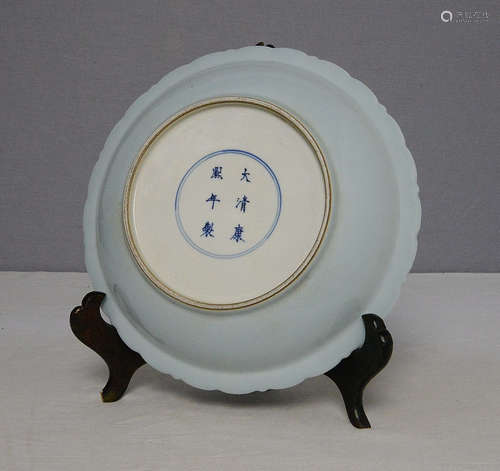 Chinese Blue and White Porcelain Plate With Mark