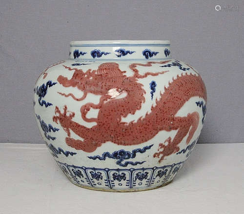Chinese Blue and White With Red Porcelain Jar