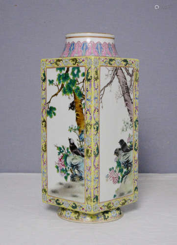 Chinese Famille Rose Porcelain Square Vase With Mark