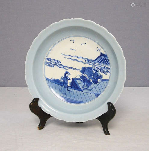 Chinese Monochrome Light Blue With Blue and White Porcelain Plate