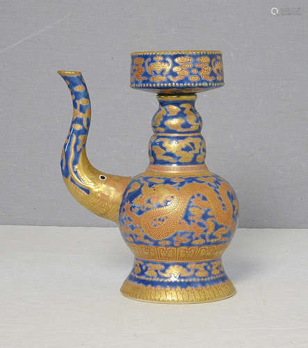 Chinese Blue Glaze Porcelain Teapot With Mark