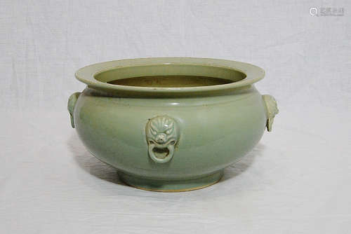 Chinese Monochrome Green Glaze Porcelain Incense Burner