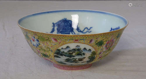 Chinese Famille Rose With Blue and White Porcelain Bowl