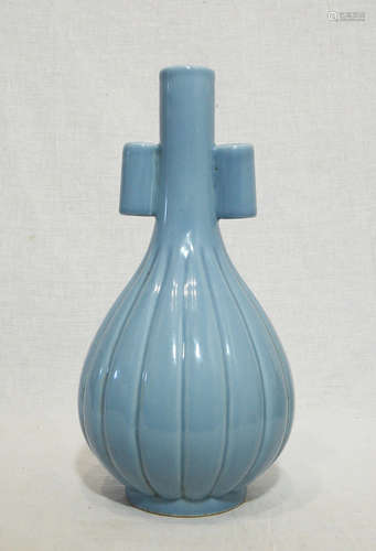 Chinese Blue Glaze Monochrome Long Neck Porcelain Vase