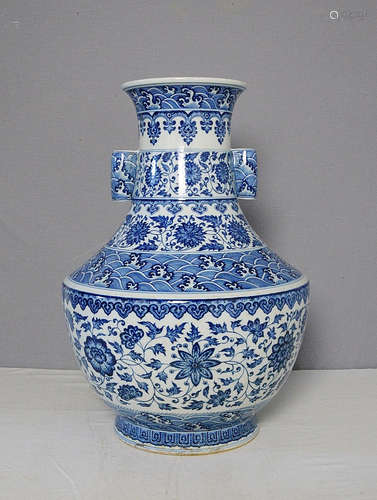 Large Chinese Blue and White Porcelain Vase With Mark