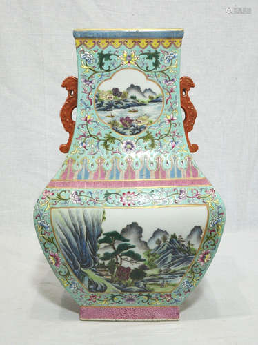 Large Chinese Famille Rose Porcelain Vase With Mark