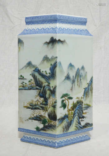 Chinese Diamond Shape Famille Rose Porcelain Vase With Mark