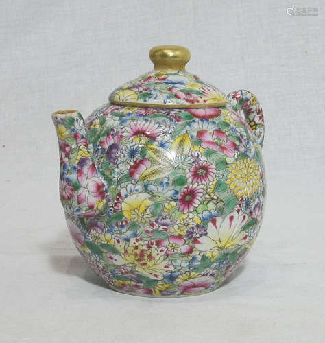 Chinese Famille Rose Porcelain Teapot With Studio Mark