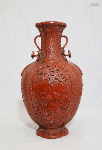 Chinese Monochrome Red Glaze Porcelain Vase With Mark