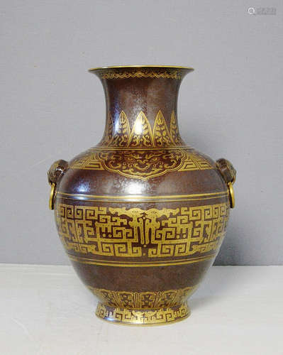 Large Chinese Monochrome Brown Glaze Porcelain Vase With