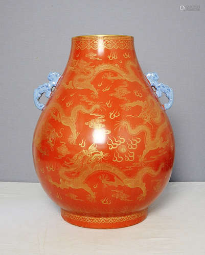 Chinese Monochrome Iron Red Porcelain Pot With Mark