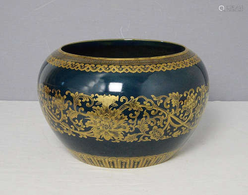 Chinese Monochrome Blue Glaze Porcelain Pot With Mark