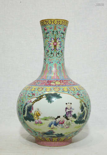 Chinese Famille Rose Porcelain Ball Vase With Mark