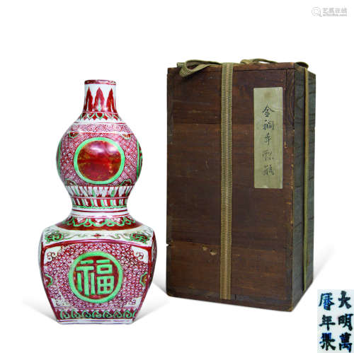 明 紅綠彩福壽葫蘆瓶
