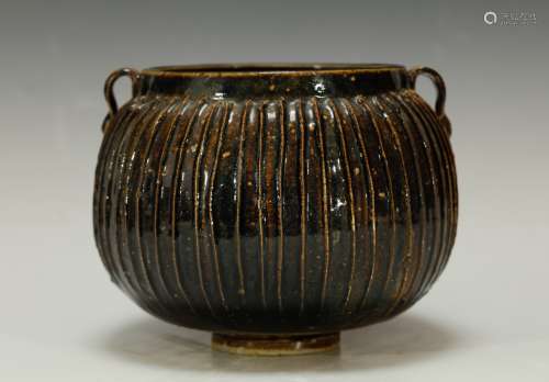 Chinese Black Glazed Stripe Ceramic Bowl