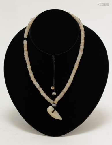Ancient Crystal Bead Necklace w/ Carved White Jade