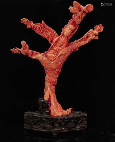 19th C. Large Red Coral Carving of Lady