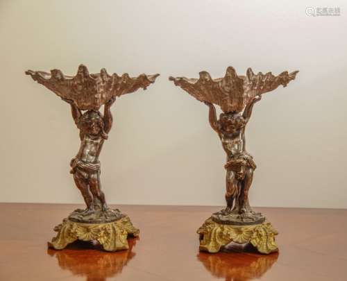 19th C. Pair of French Bronze Candy Dishes