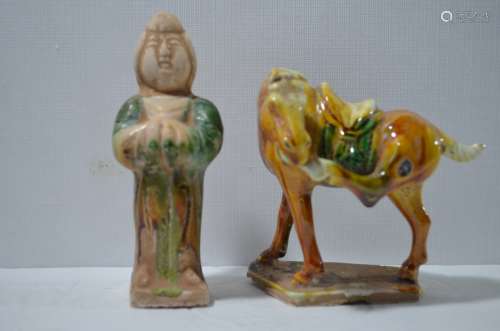 Two Tang SanCai , Horse with Lady