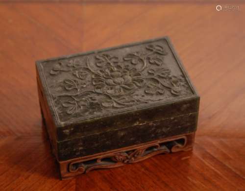 19th C. Chinese Spinach Jade Jewelry Box
