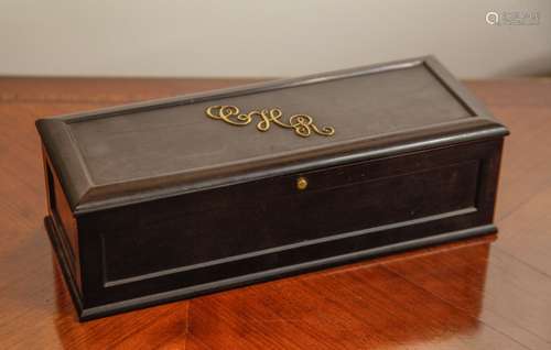 Antique Ebony Wood Jewelry Box Mounted 18K Gold