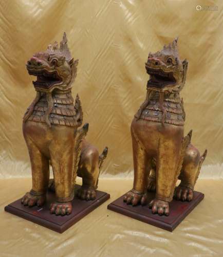 Pair of 19th C. Chinese Wood Lions