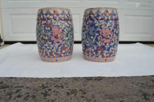 Pair of Chinese Famille Rose Porcelain Stool