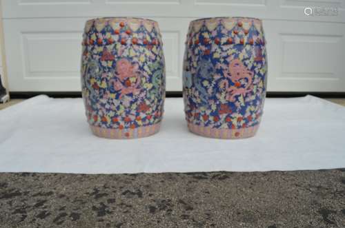 Pair of Chinese Famille Rose Porcelain Stool