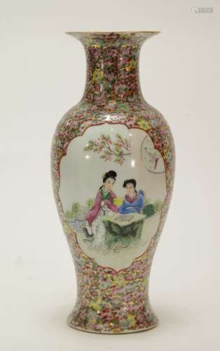 Chinese Porcelain Vase w/ Lady and Gilt Deco